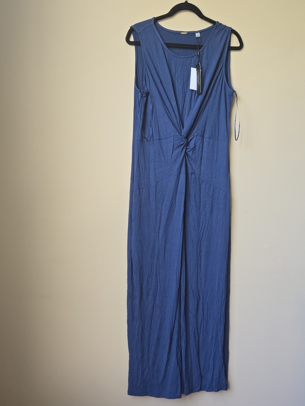 T Tahari Navy Sleeveless Maxi Dress with Front Knot